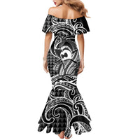 Koa Ikaika Warrior Helmet with Shark Mermaid Dress Black Kakau Style LT9 - Polynesian Pride
