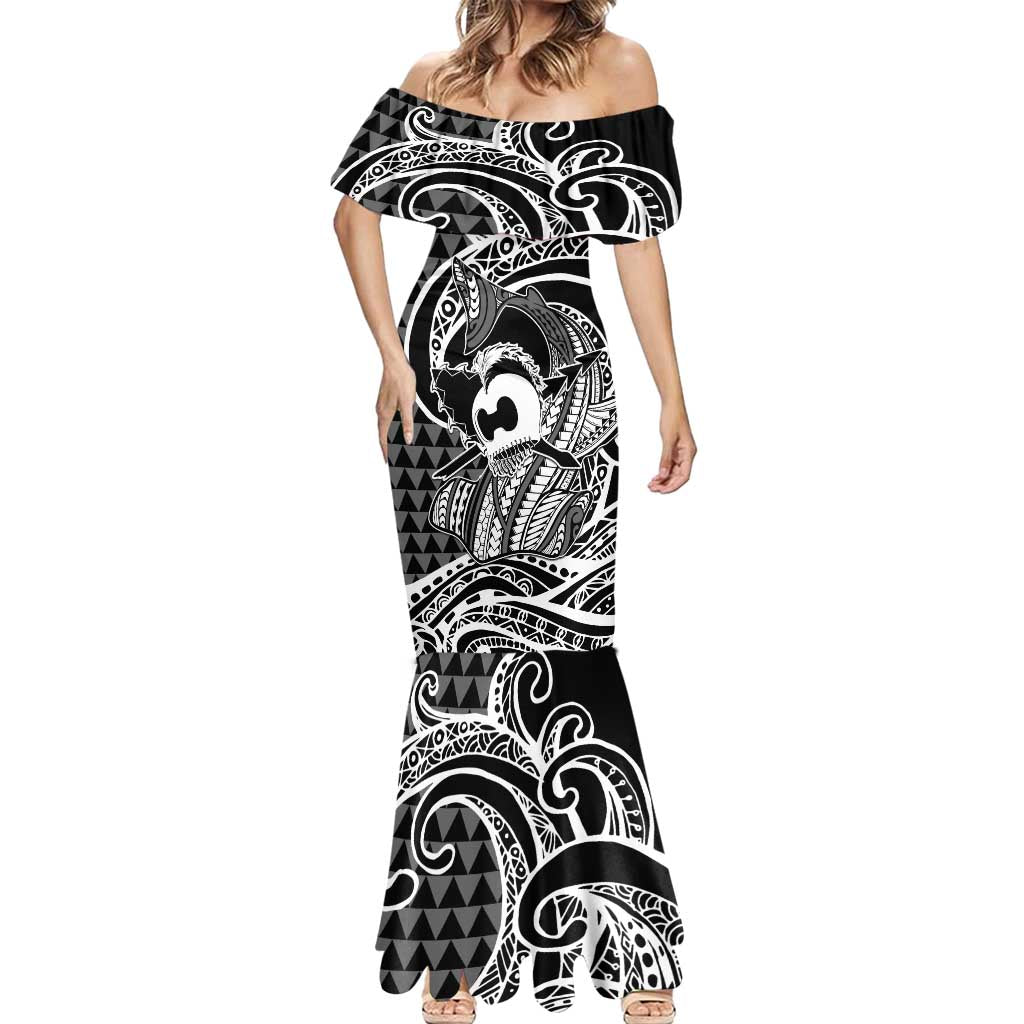 Koa Ikaika Warrior Helmet with Shark Mermaid Dress Black Kakau Style LT9 - Polynesian Pride