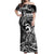 Koa Ikaika Warrior Helmet with Shark Off Shoulder Maxi Dress Black Kakau Style