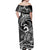 Koa Ikaika Warrior Helmet with Shark Off Shoulder Maxi Dress Black Kakau Style