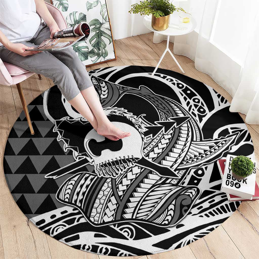 Koa Ikaika Warrior Helmet with Shark Round Carpet Black Kakau Style