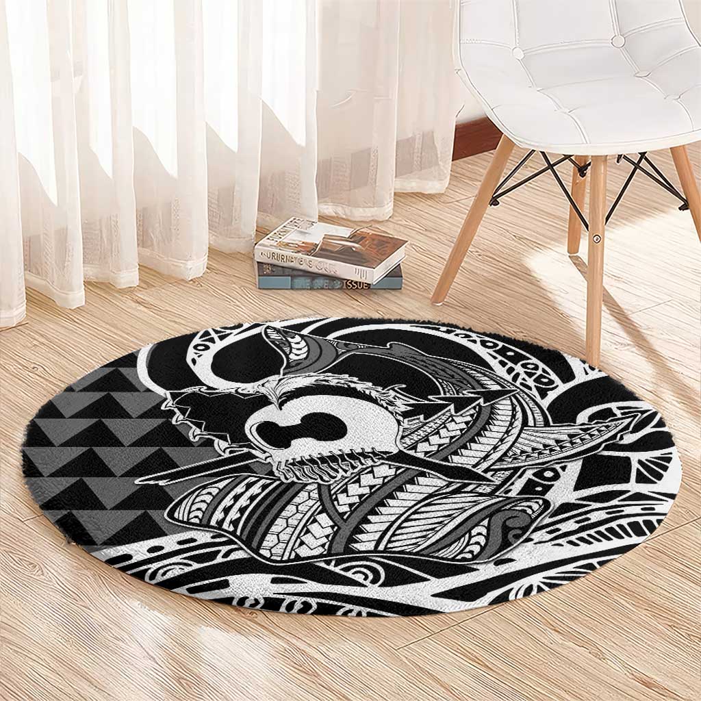 Koa Ikaika Warrior Helmet with Shark Round Carpet Black Kakau Style