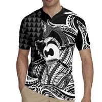 Koa Ikaika Warrior Helmet with Shark Rugby Jersey Black Kakau Style