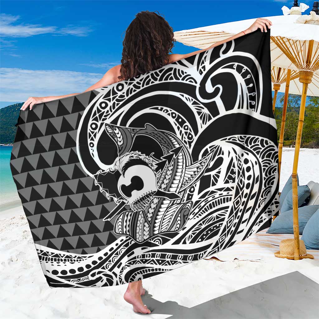 Koa Ikaika Warrior Helmet with Shark Sarong Black Kakau Style LT9 One Size 44 x 66 inches Black - Polynesian Pride