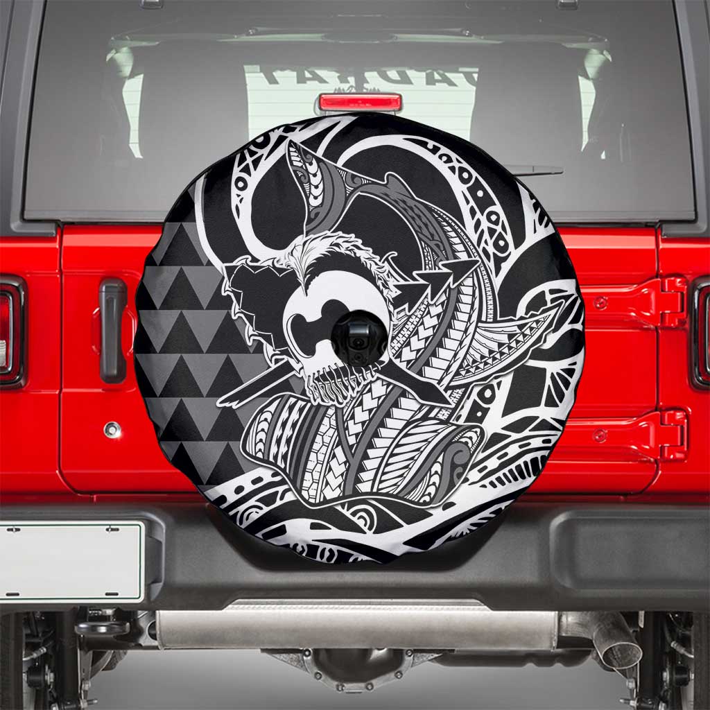 Koa Ikaika Warrior Helmet with Shark Spare Tire Cover Black Kakau Style