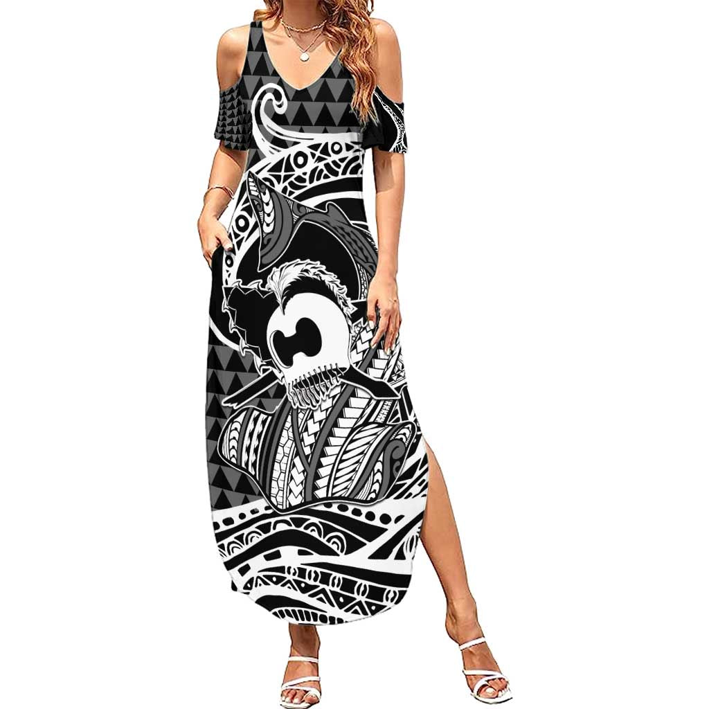 Koa Ikaika Warrior Helmet with Shark Summer Maxi Dress Black Kakau Style