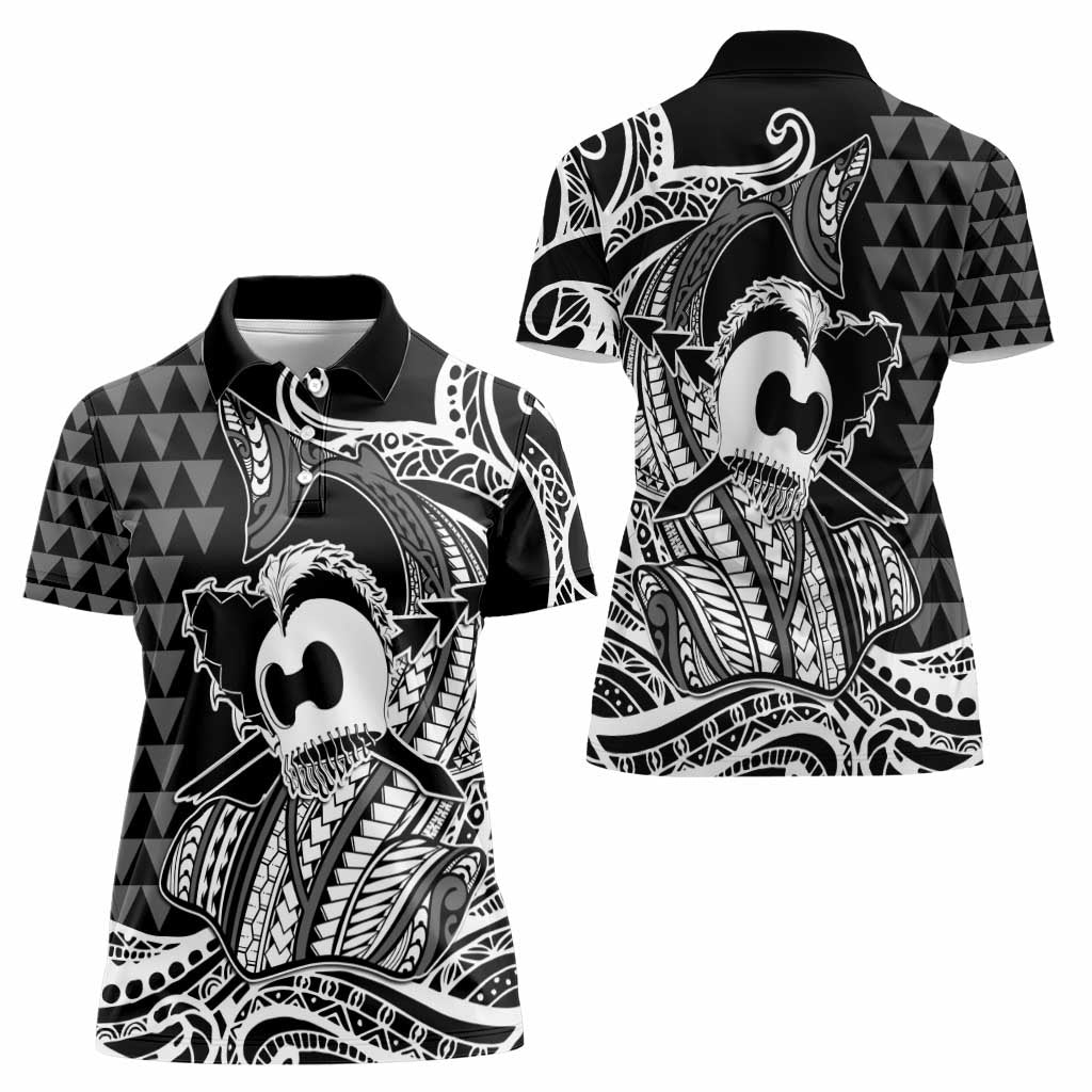 Koa Ikaika Warrior Helmet with Shark Women Polo Shirt Black Kakau Style