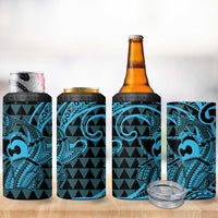 Koa Ikaika Warrior Helmet with Shark 4 in 1 Can Cooler Tumbler Blue Kakau Style