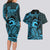 Koa Ikaika Warrior Helmet with Shark Couples Matching Long Sleeve Bodycon Dress and Hawaiian Shirt Blue Kakau Style