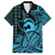 Koa Ikaika Warrior Helmet with Shark Family Matching Puletasi and Hawaiian Shirt Blue Kakau Style
