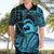 Koa Ikaika Warrior Helmet with Shark Hawaiian Shirt Blue Kakau Style