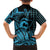 Koa Ikaika Warrior Helmet with Shark Hawaiian Shirt Blue Kakau Style