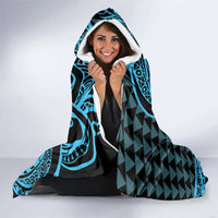 Koa Ikaika Warrior Helmet with Shark Hooded Blanket Blue Kakau Style