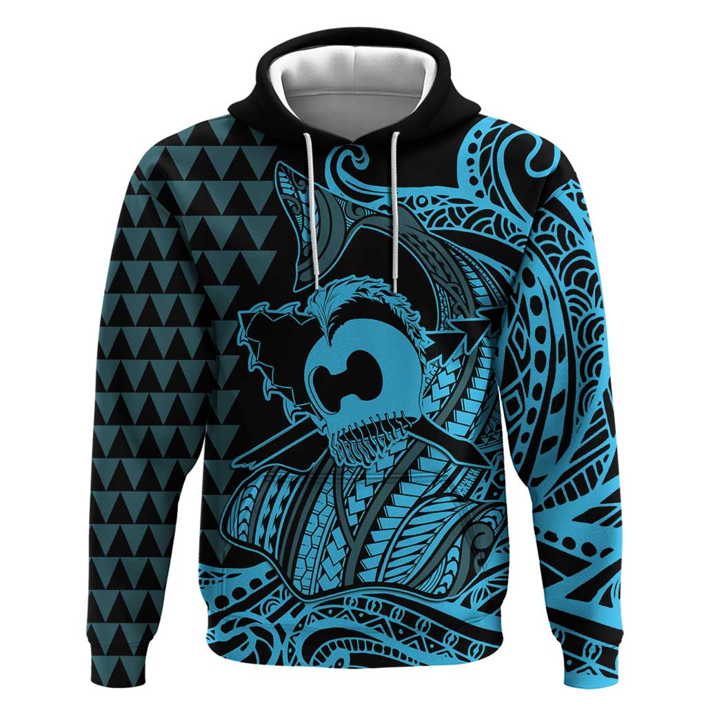 Koa Ikaika Warrior Helmet with Shark Hoodie Blue Kakau Style