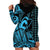 Koa Ikaika Warrior Helmet with Shark Hoodie Dress Blue Kakau Style