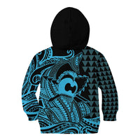 Koa Ikaika Warrior Helmet with Shark Kid Hoodie Blue Kakau Style