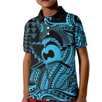 Koa Ikaika Warrior Helmet with Shark Kid Polo Shirt Blue Kakau Style