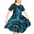 Koa Ikaika Warrior Helmet with Shark Kid Short Sleeve Dress Blue Kakau Style