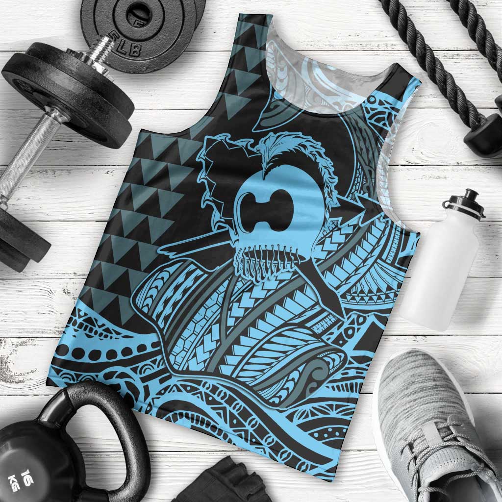 Koa Ikaika Warrior Helmet with Shark Men Tank Top Blue Kakau Style