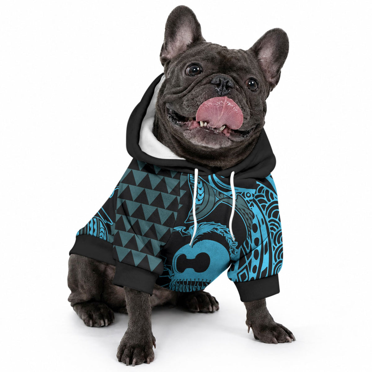 Koa Ikaika Warrior Helmet with Shark Pet Hoodie Blue Kakau Style LT9 - Polynesian Pride