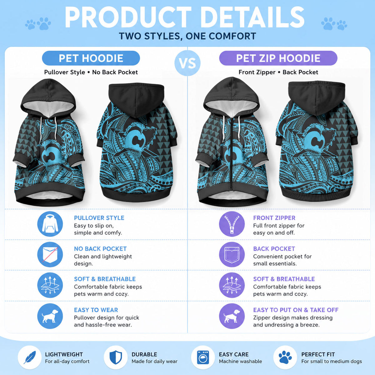 Koa Ikaika Warrior Helmet with Shark Pet Hoodie Blue Kakau Style LT9 - Polynesian Pride