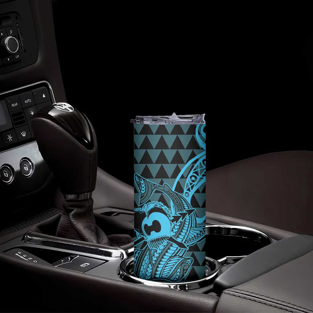 Koa Ikaika Warrior Helmet with Shark Skinny Tumbler Blue Kakau Style
