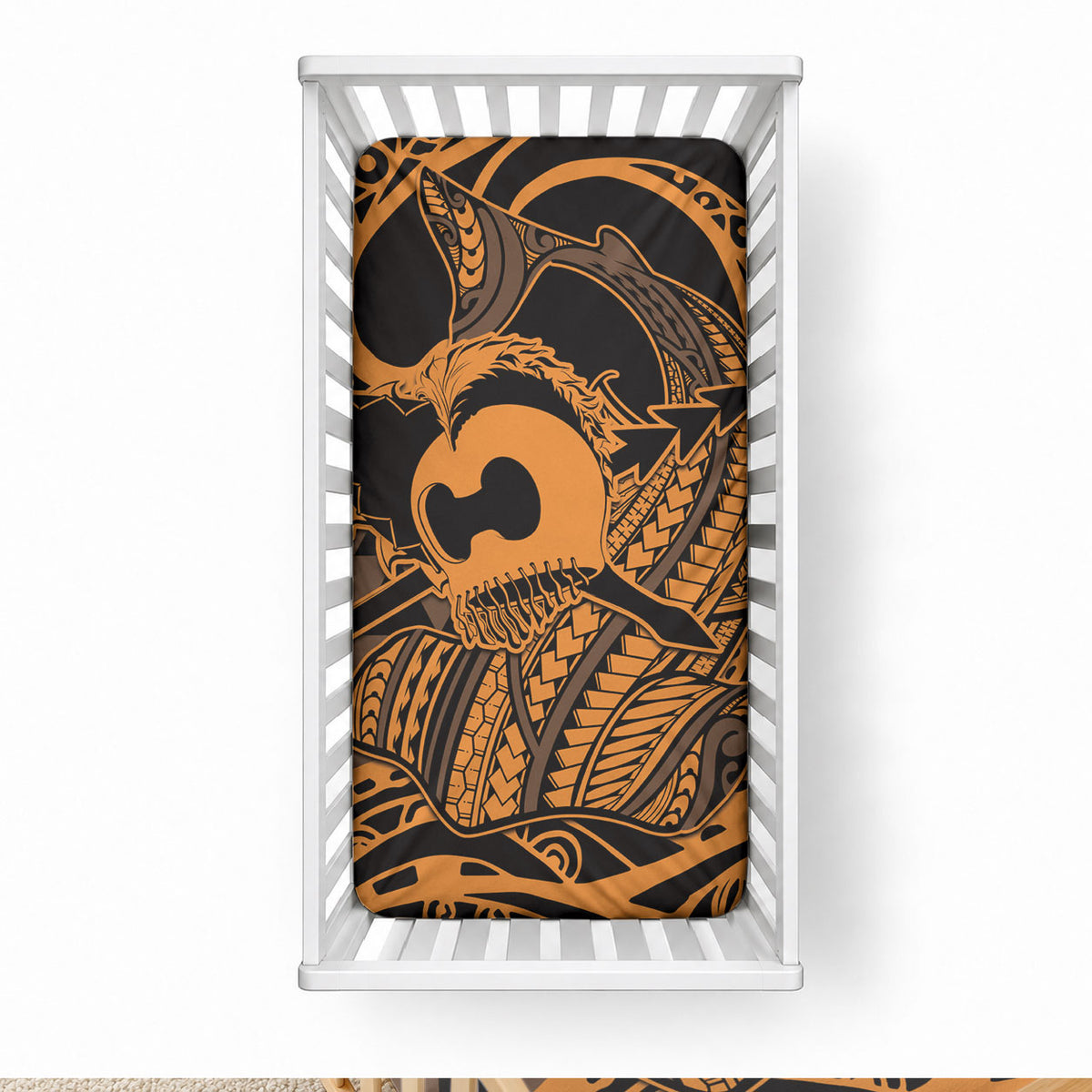 Koa Ikaika Warrior Helmet with Shark Baby Bed Cover Gold Kakau Style LT9 28 × 52 in Gold - Polynesian Pride