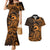 Koa Ikaika Warrior Helmet with Shark Couples Matching Mermaid Dress and Hawaiian Shirt Gold Kakau Style