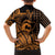 Koa Ikaika Warrior Helmet with Shark Family Matching Puletasi and Hawaiian Shirt Gold Kakau Style