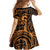 Koa Ikaika Warrior Helmet with Shark Family Matching Puletasi and Hawaiian Shirt Gold Kakau Style