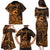 Koa Ikaika Warrior Helmet with Shark Family Matching Puletasi and Hawaiian Shirt Gold Kakau Style