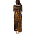 Koa Ikaika Warrior Helmet with Shark Family Matching Puletasi and Hawaiian Shirt Gold Kakau Style