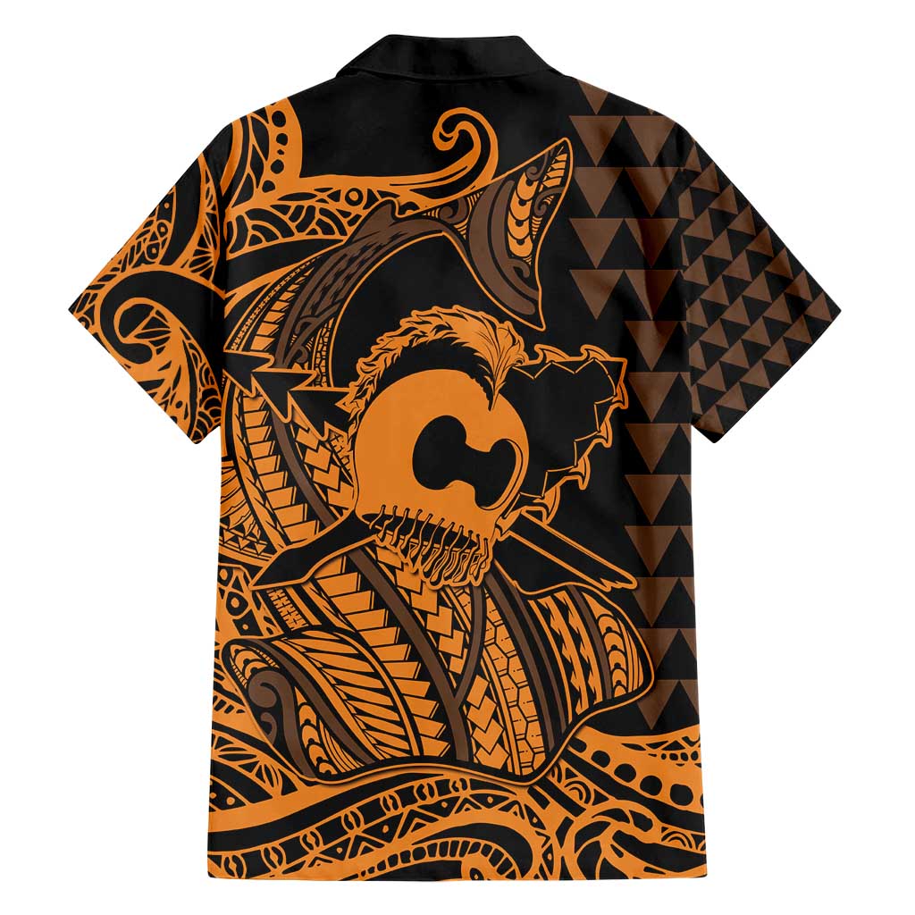 Koa Ikaika Warrior Helmet with Shark Family Matching Short Sleeve Bodycon Dress and Hawaiian Shirt Gold Kakau Style LT9 - Polynesian Pride
