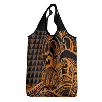 Koa Ikaika Warrior Helmet with Shark Grocery Bag Gold Kakau Style