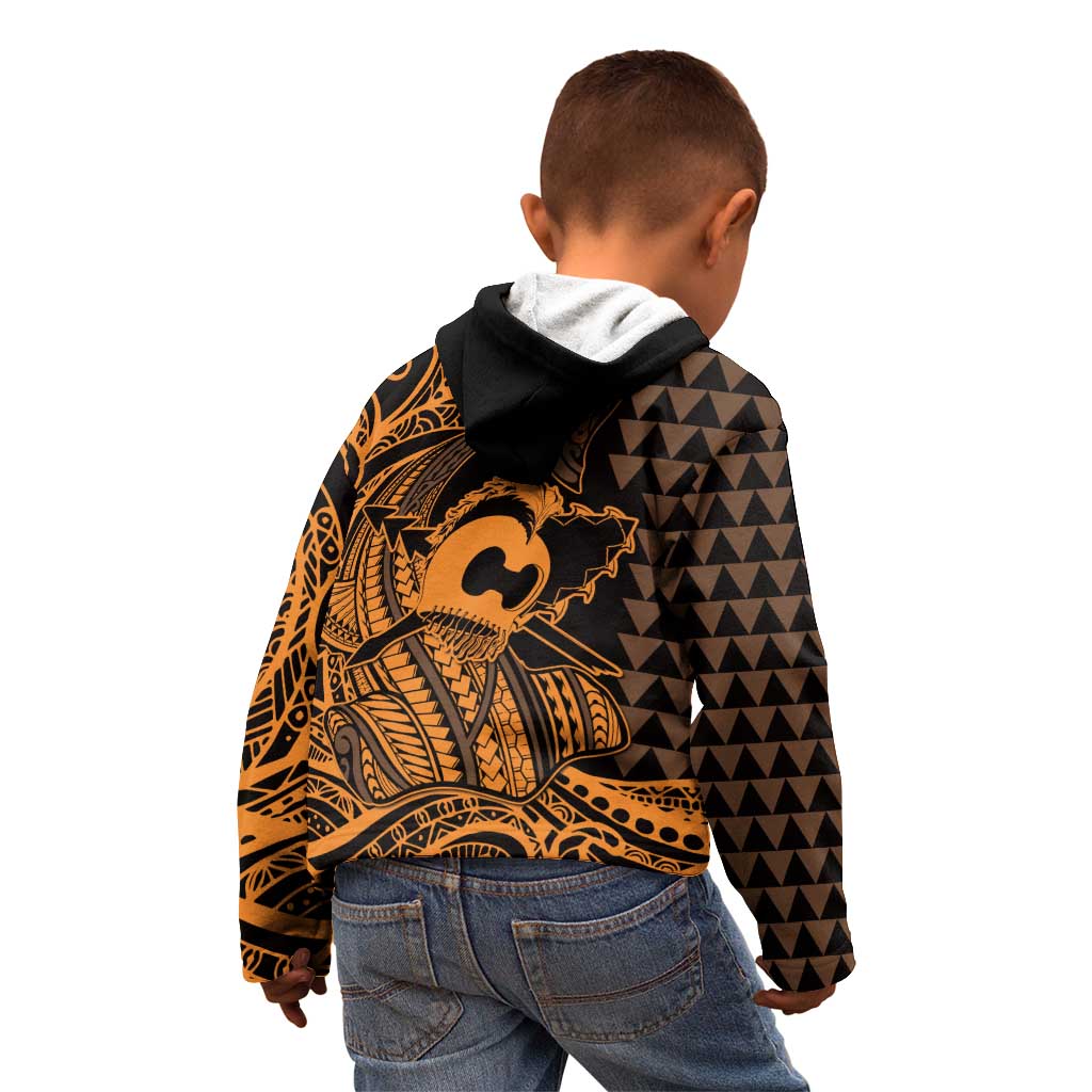 Koa Ikaika Warrior Helmet with Shark Kid Hoodie Gold Kakau Style
