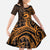 Koa Ikaika Warrior Helmet with Shark Kid Short Sleeve Dress Gold Kakau Style