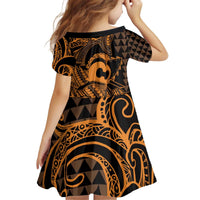 Koa Ikaika Warrior Helmet with Shark Kid Short Sleeve Dress Gold Kakau Style