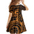 Koa Ikaika Warrior Helmet with Shark Kid Short Sleeve Dress Gold Kakau Style
