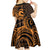 Koa Ikaika Warrior Helmet with Shark Kid Short Sleeve Dress Gold Kakau Style