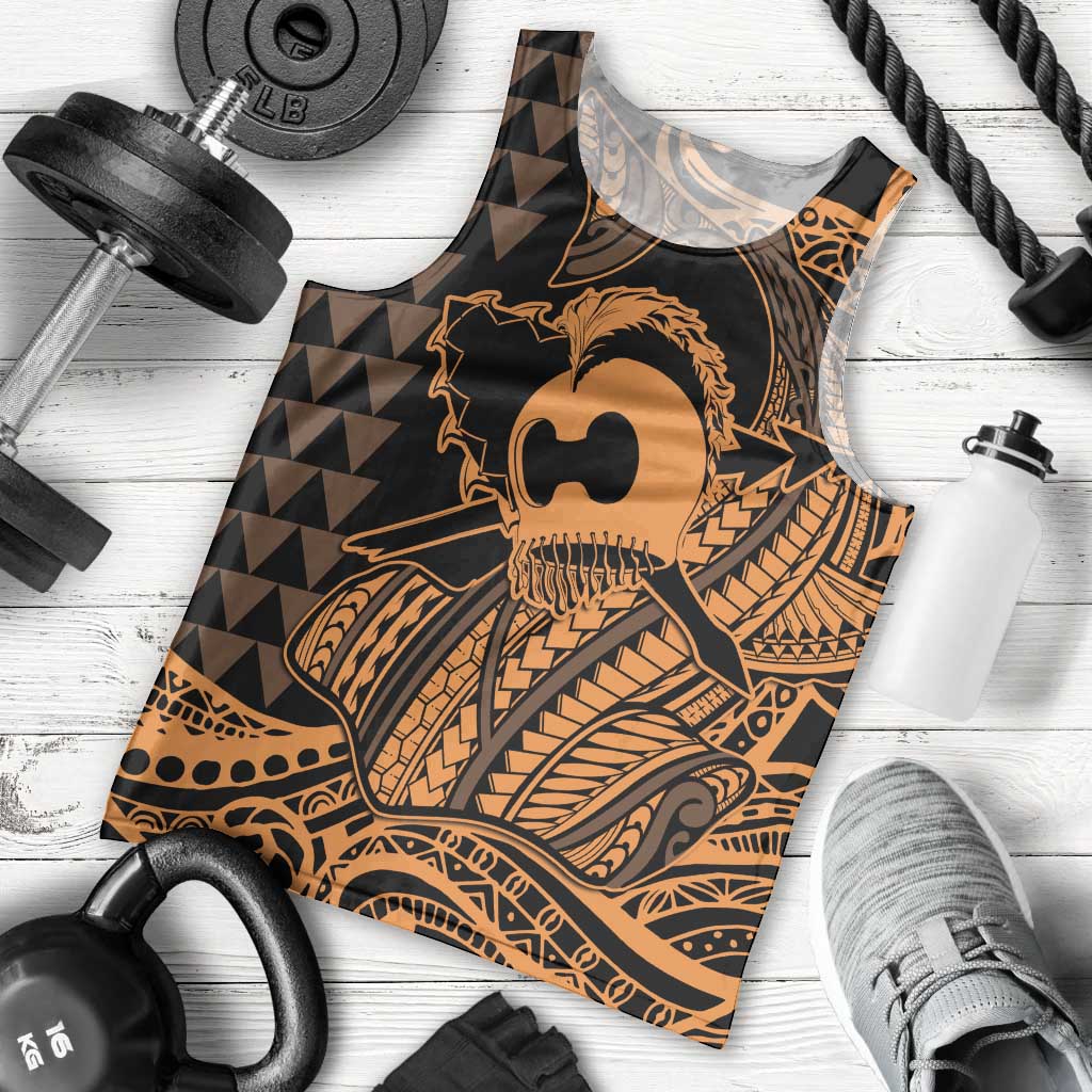 Koa Ikaika Warrior Helmet with Shark Men Tank Top Gold Kakau Style