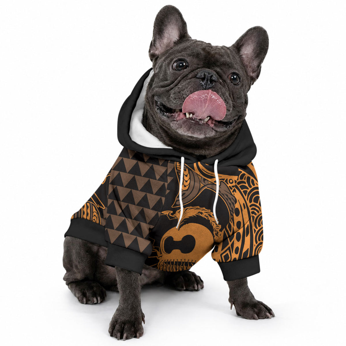 Koa Ikaika Warrior Helmet with Shark Pet Hoodie Gold Kakau Style LT9 - Polynesian Pride