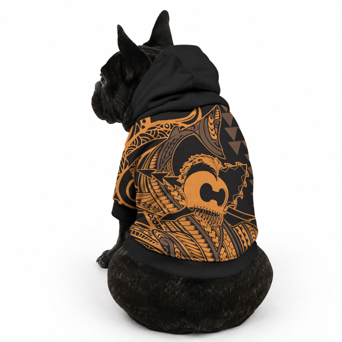 Koa Ikaika Warrior Helmet with Shark Pet Hoodie Gold Kakau Style LT9 - Polynesian Pride
