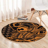 Koa Ikaika Warrior Helmet with Shark Round Carpet Gold Kakau Style