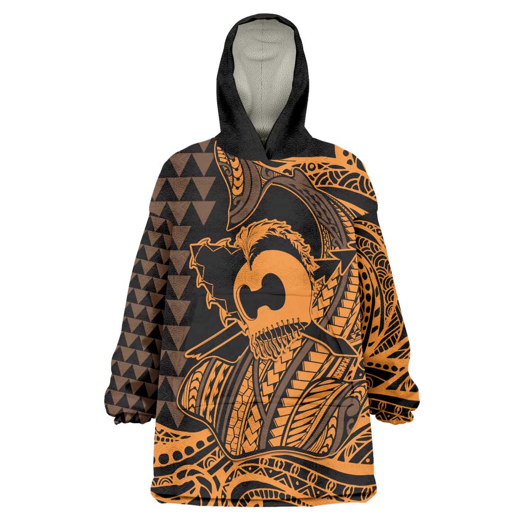 Koa Ikaika Warrior Helmet with Shark Wearable Blanket Hoodie Gold Kakau Style