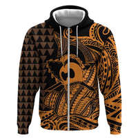 Koa Ikaika Warrior Helmet with Shark Zip Hoodie Gold Kakau Style LT9 Zip Hoodie Gold - Polynesian Pride