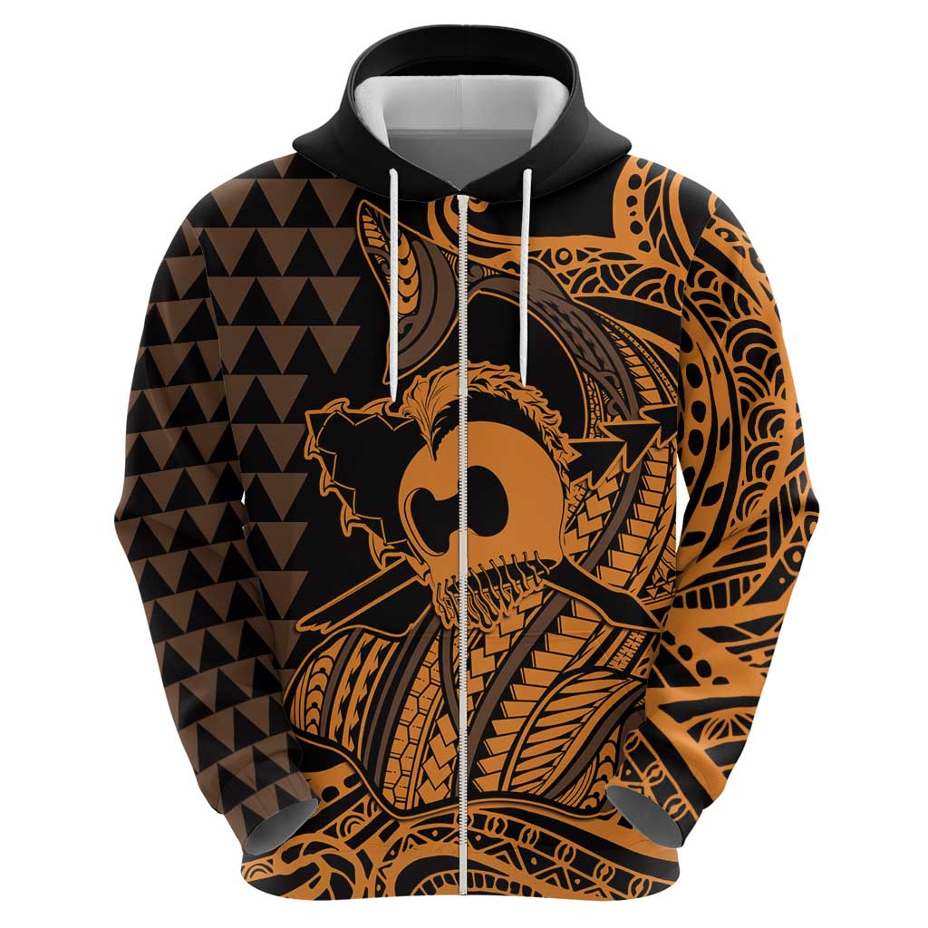 Koa Ikaika Warrior Helmet with Shark Zip Hoodie Gold Kakau Style LT9 - Polynesian Pride