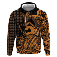 Koa Ikaika Warrior Helmet with Shark Zip Hoodie Gold Kakau Style LT9 Pullover Hoodie Gold - Polynesian Pride
