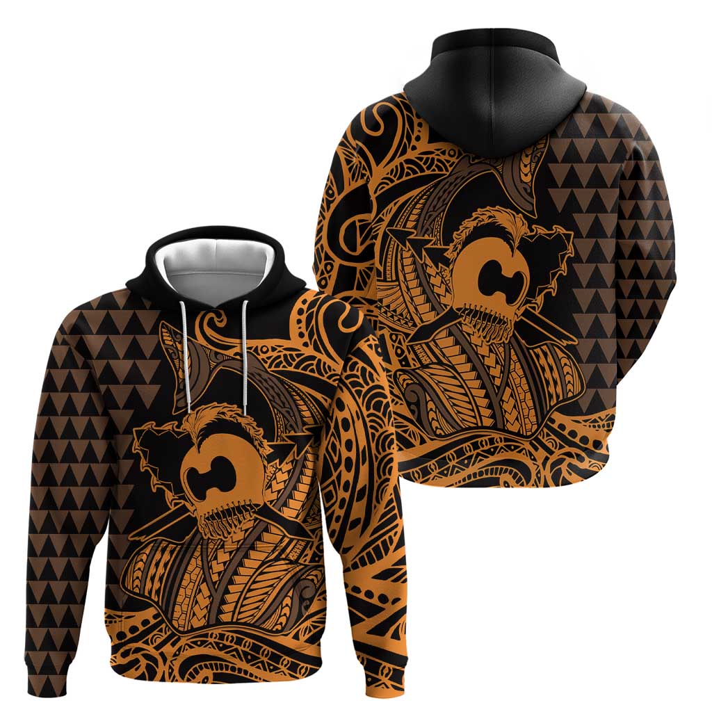 Koa Ikaika Warrior Helmet with Shark Zip Hoodie Gold Kakau Style LT9 - Polynesian Pride