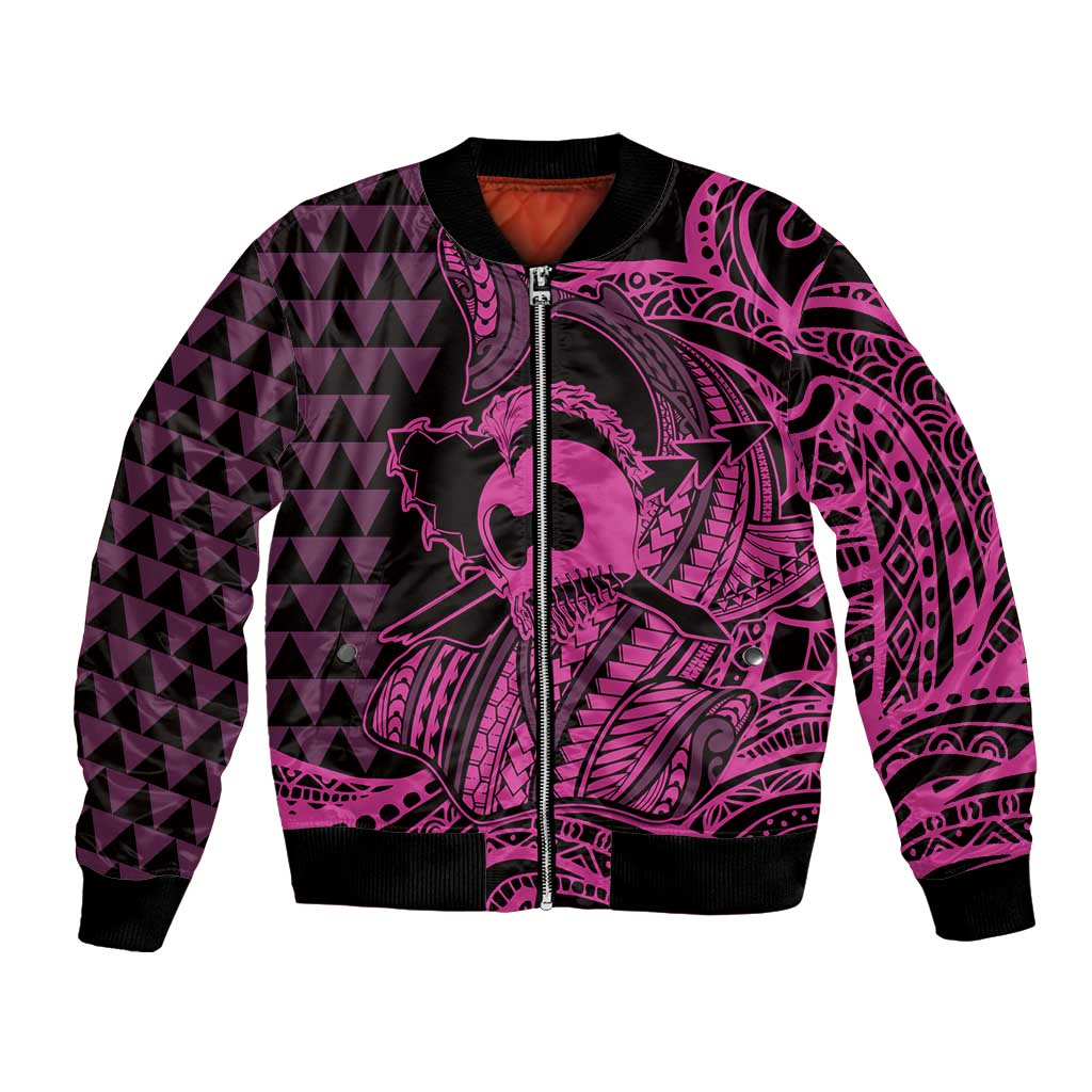 Koa Ikaika Warrior Helmet with Shark Bomber Jacket Pink Kakau Style LT9 Unisex Pink - Polynesian Pride