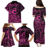Koa Ikaika Warrior Helmet with Shark Family Matching Puletasi and Hawaiian Shirt Pink Kakau Style LT9 - Polynesian Pride